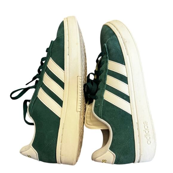 Adidas VL Court 2.0 Sneakers Green Suede White Stripes Men 8.5 US / Women 9.5 - Picture 4 of 7